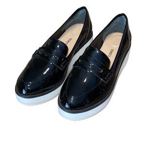 Schutz Womens Bevida Black Box Leather Platform Penny Loafer Oxford Size 7.5